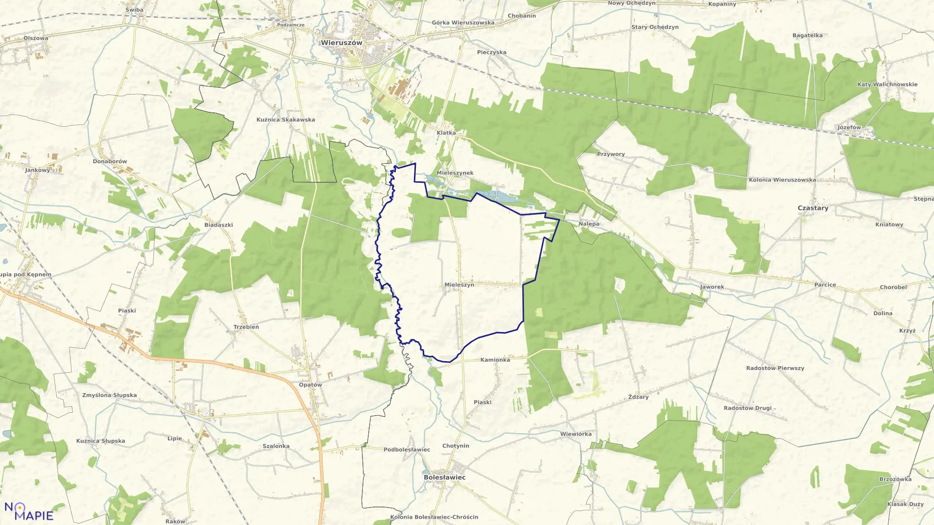 Mapa obrębu MIELESZYN gmina Bolesławiec powiat wieruszowski