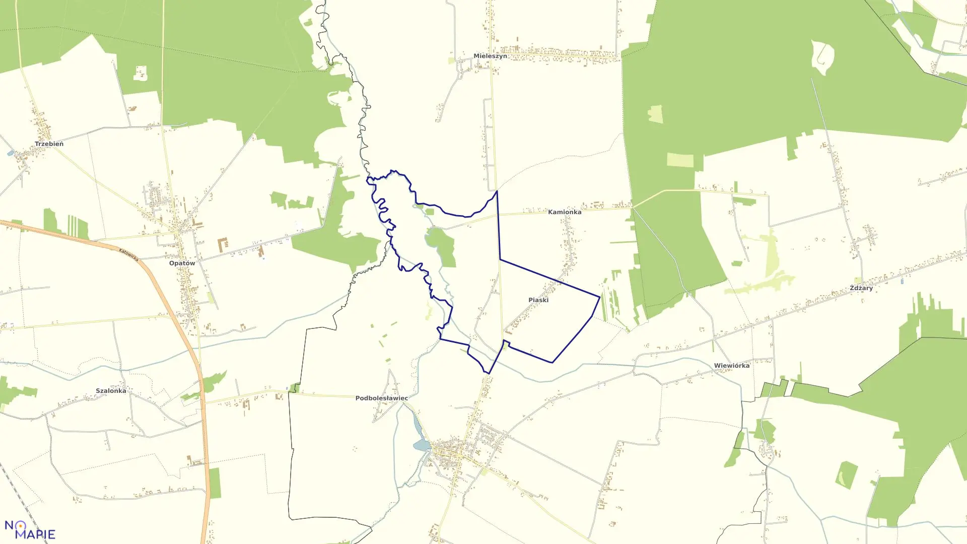 Mapa obrębu PIASKI gmina Bolesławiec powiat wieruszowski
