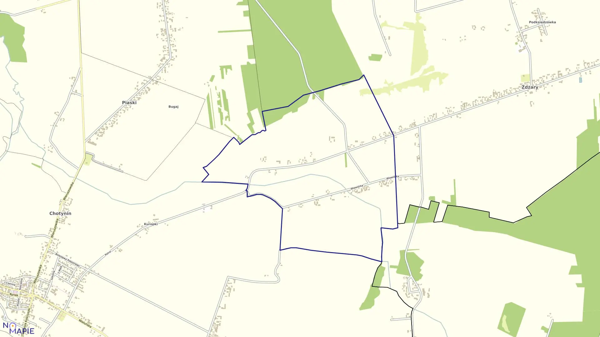 Mapa obrębu WIEWIÓRKA gmina Bolesławiec powiat wieruszowski