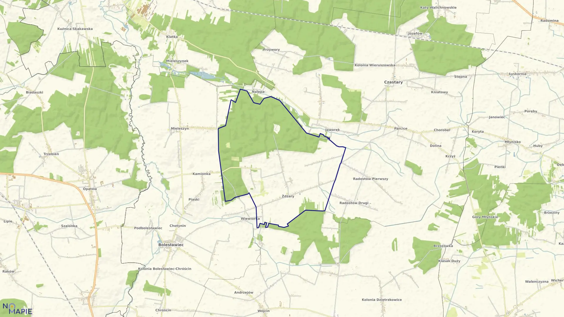 Mapa obrębu ŻDŻARY gmina Bolesławiec powiat wieruszowski